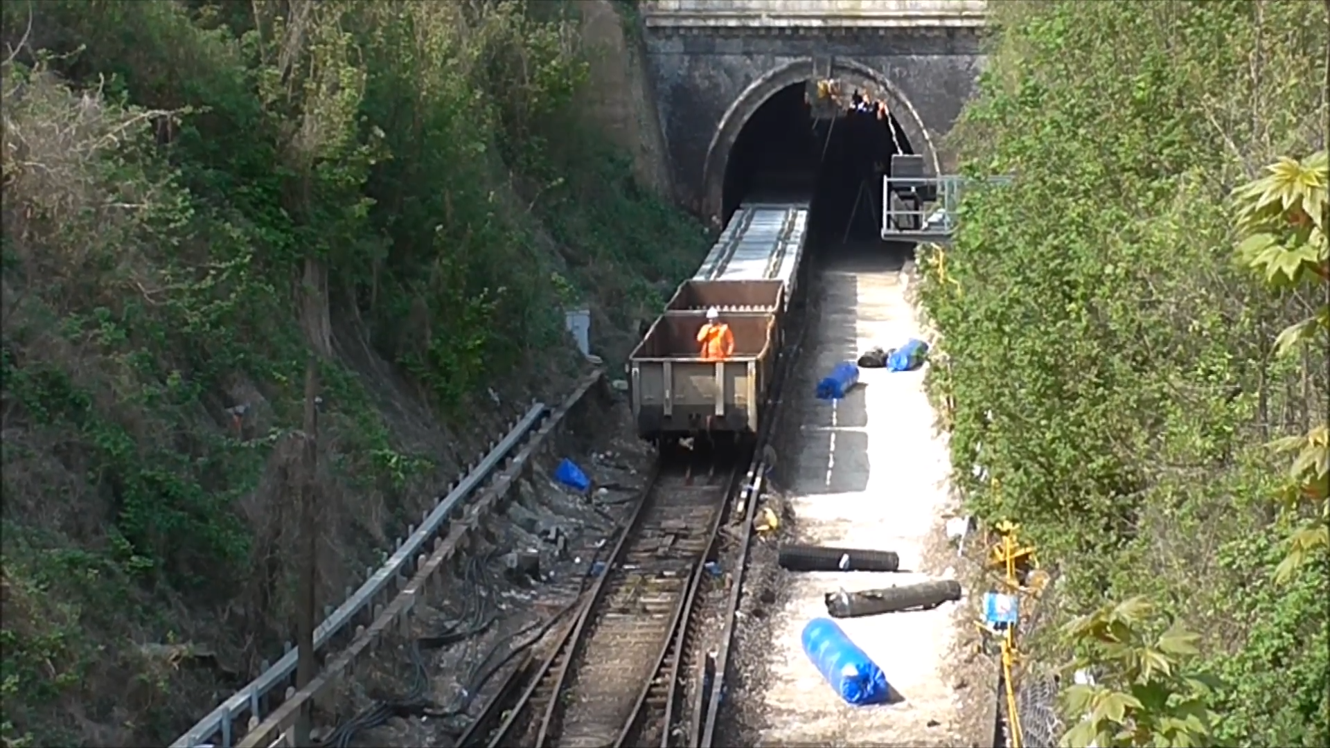 Engineering train in a tunnel during engineering work near Brighton