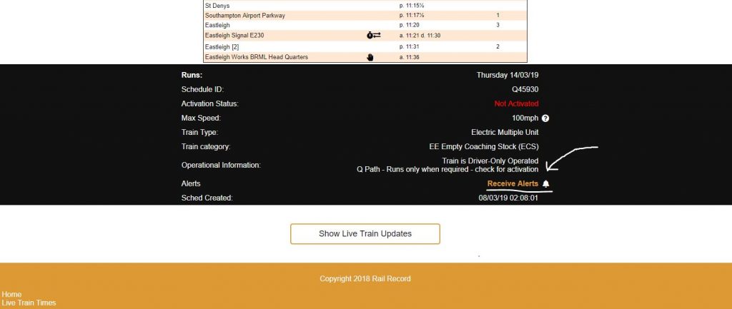 Receive Alerts about this train service