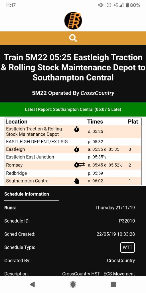 Old timetable page