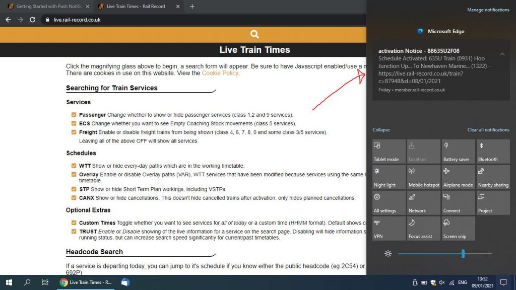 Win10 Push Live Train Times Alerts